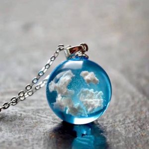 Blue Sky White Cloud Necklace Transparent Ball Shape Resin