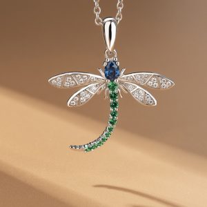 Fashion Dragonfly Shaped Pendant Necklace Inlaid Colorful Cubic Zirconia