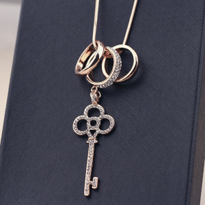 Ring Insert Rhinestone Key Sweater Chain Long Necklace