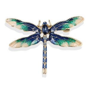 Enamel Dragonfly Brooch Blue With Green