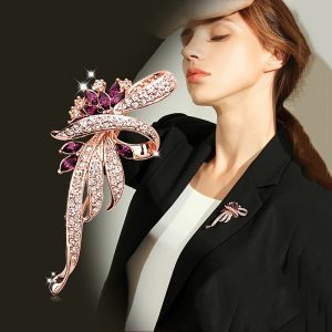 Crystal Flower Brooch Corsage Scarf Clips