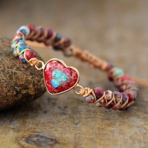 Red Imperial Stone Bracelet Peach Heart Love Hand String Braided