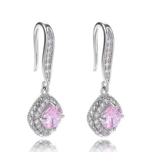 Silver Color Square Drop Earring Shine Zircon Stone