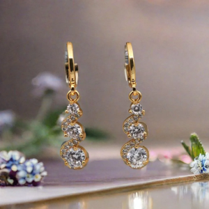 Vintage Swirl Round Stone Drop Dangle Earrings 14K Gold Plated 1Pair