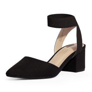 Pumps Shoes Pointed Toe Chunky Ankle Strap Buckle Closure Square Heels