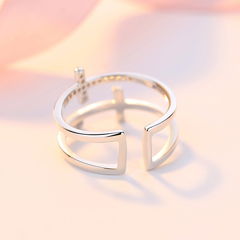 Double Cross Miniature Copper Inlaid Zircon Ring - Image 2