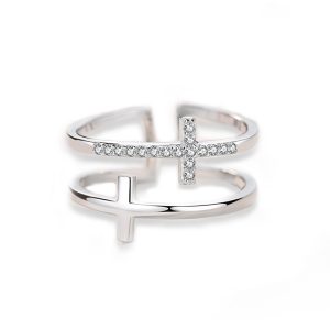 Double Cross Miniature Copper Inlaid Zircon Ring