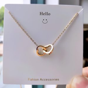 18k gold simple double ring love collarbone chain titanium steel