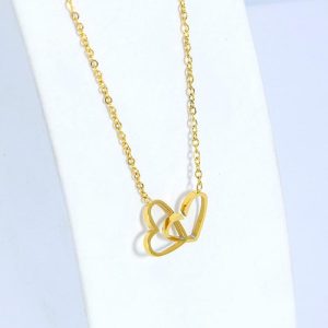 Simple double ring love collarbone chain18k gold titanium steel necklace