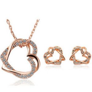 Double Diamond Heart Necklace Earring Set