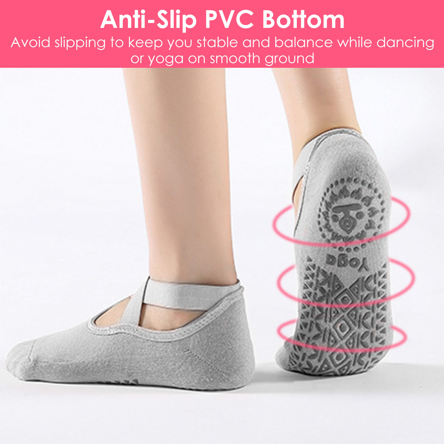 6 Packs Women Yoga Socks with Straps Non-Slip Grips for Pilates Pure Hospital Walking Dance Indoor - Image 4