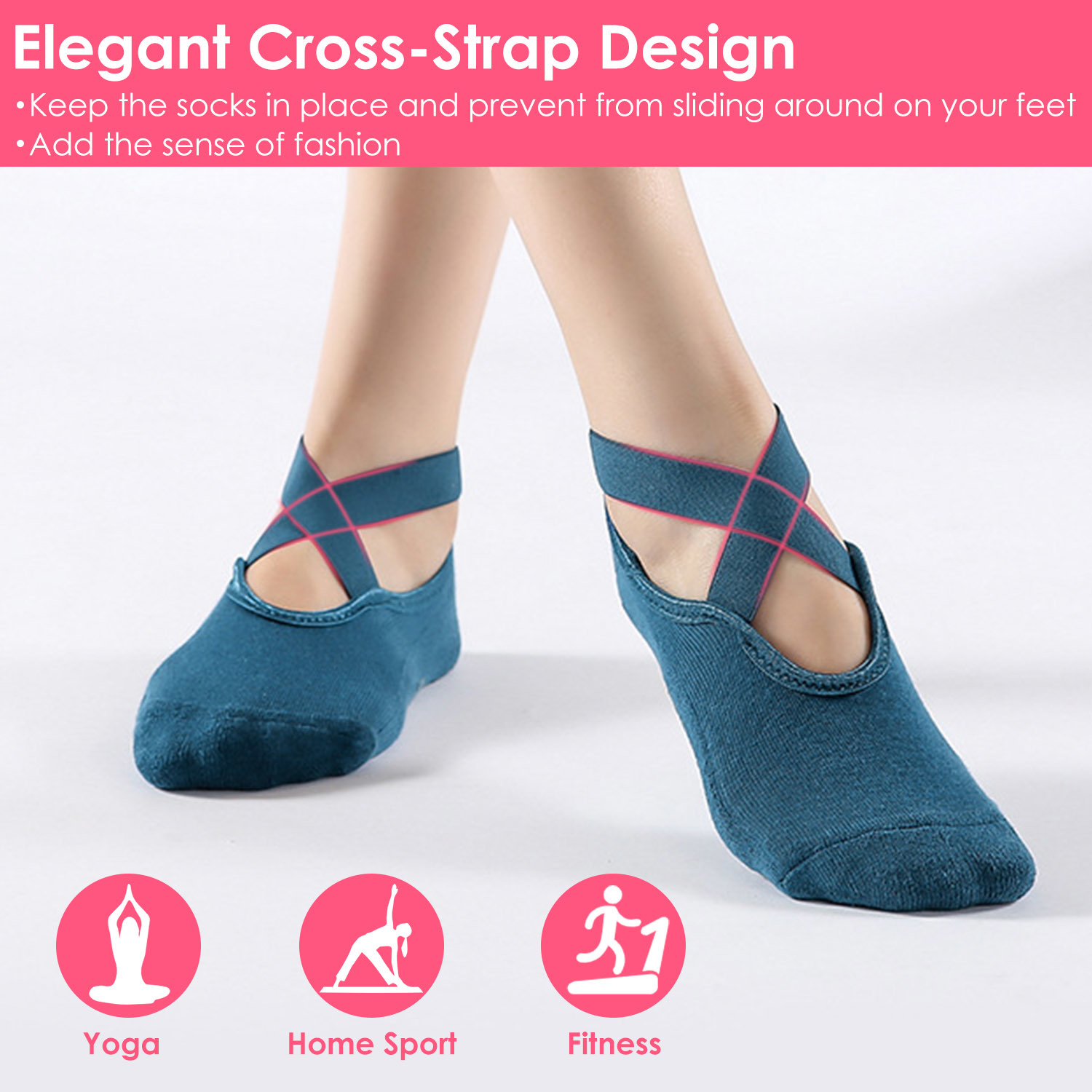 6 Packs Women Yoga Socks with Straps Non-Slip Grips for Pilates Pure Hospital Walking Dance Indoor - Image 5