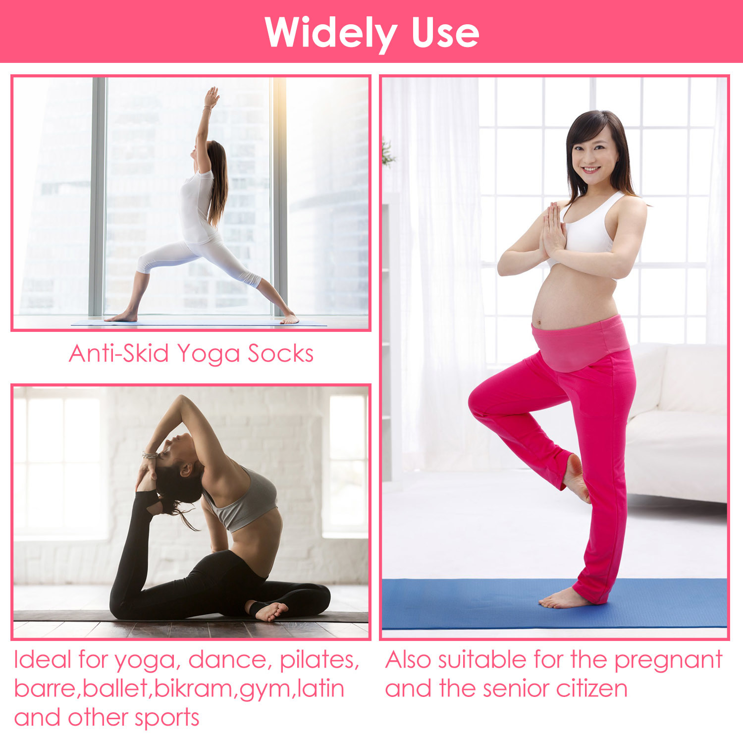 6 Packs Women Yoga Socks with Straps Non-Slip Grips for Pilates Pure Hospital Walking Dance Indoor - Image 6