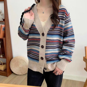 Button Down Striped Cardigan