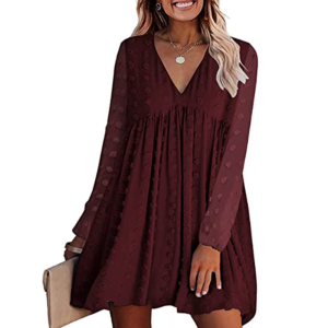 V Neck Long Sleeves Flowy Dress