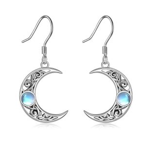 Moonstone Crescent Moon Earrings for Women Sterling Silver Celtic Moon Earrings Irish Jewelry Gifts