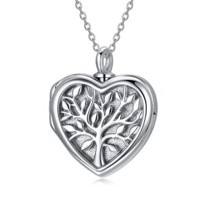Sterling Silver Tree of Life Urn Necklace for Ashes Photo Locket Cremation Jewelry for Ashes
