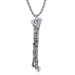 Sterling Silver Skull Matte Pendant Bone Band Flower Oxidized Necklace