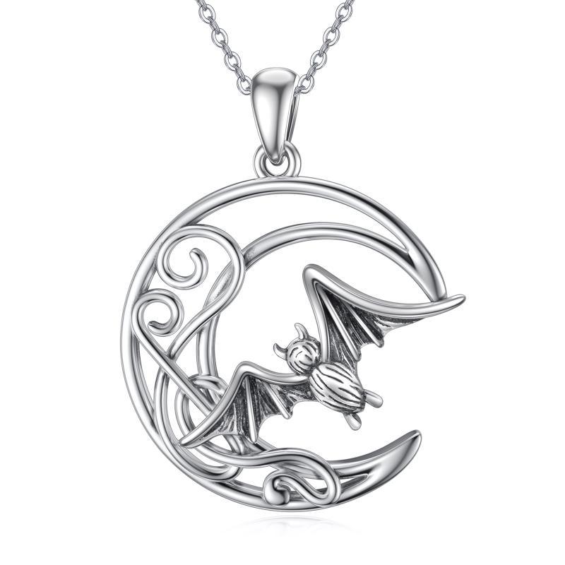 Bat Necklace S925 Sterling Silver Celtic Moon Bat Pendant Bat Jewelry for Women Girls Halloween Christmas Gift