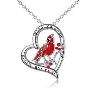 Sterling Silver Red Cardinal Pendant Cardinal Jewelry for Girls When Cardinal Appears Angel are Near